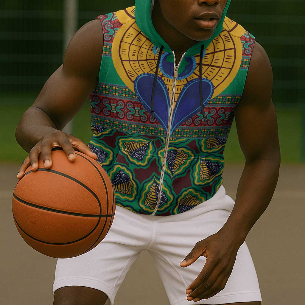 Afro Pattern Traditional Kanga Style Sleeveless Zip Hoodie - African Pride