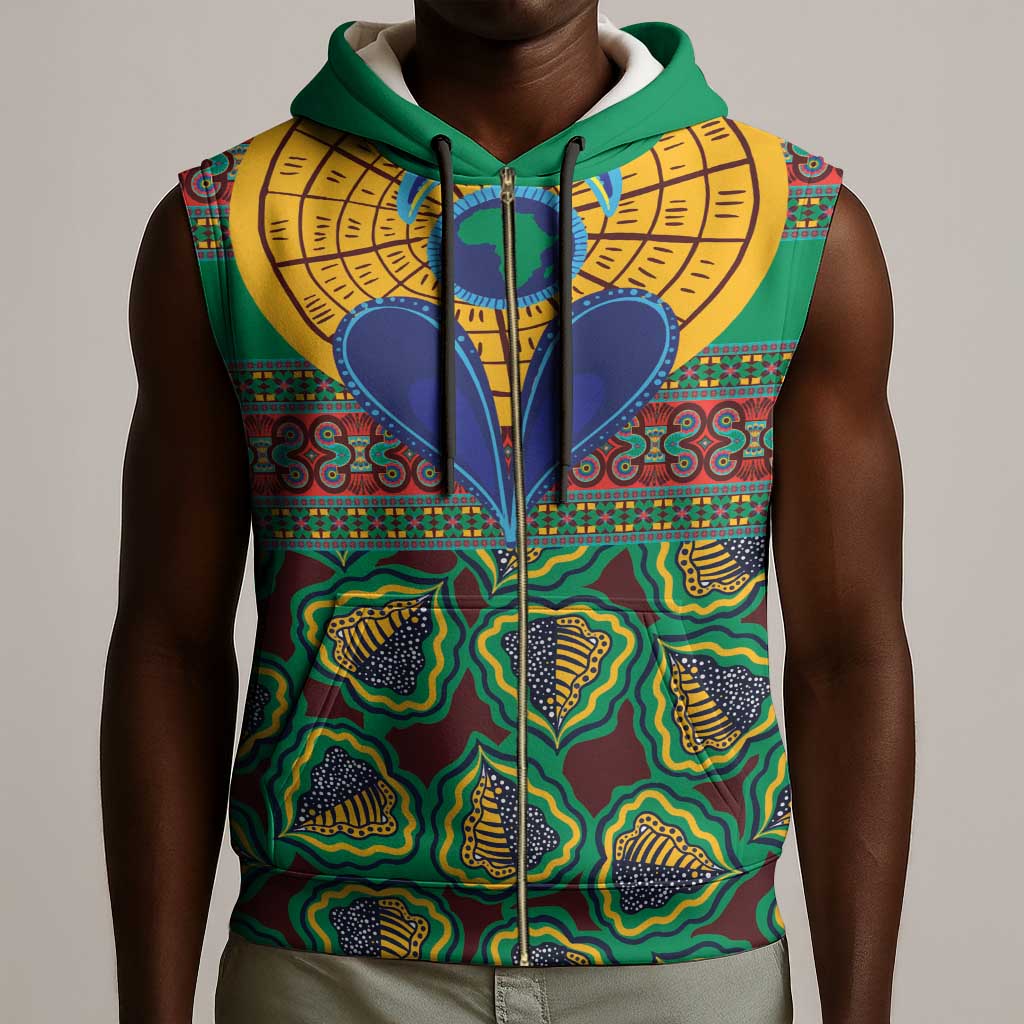 Afro Pattern Traditional Kanga Style Sleeveless Zip Hoodie - African Pride