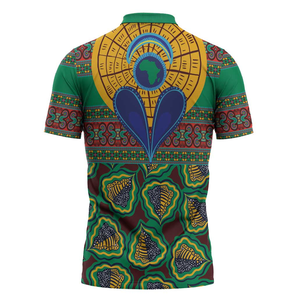 African Pattern Traditional Kanga Style Zipper Polo Shirt