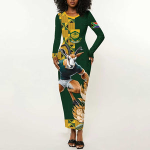 South Africa Rugby History World Champions Long Sleeve Bodycon Dress Springboks Make History LT9