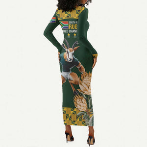 South Africa Rugby History World Champions Long Sleeve Bodycon Dress Springboks Make History LT9