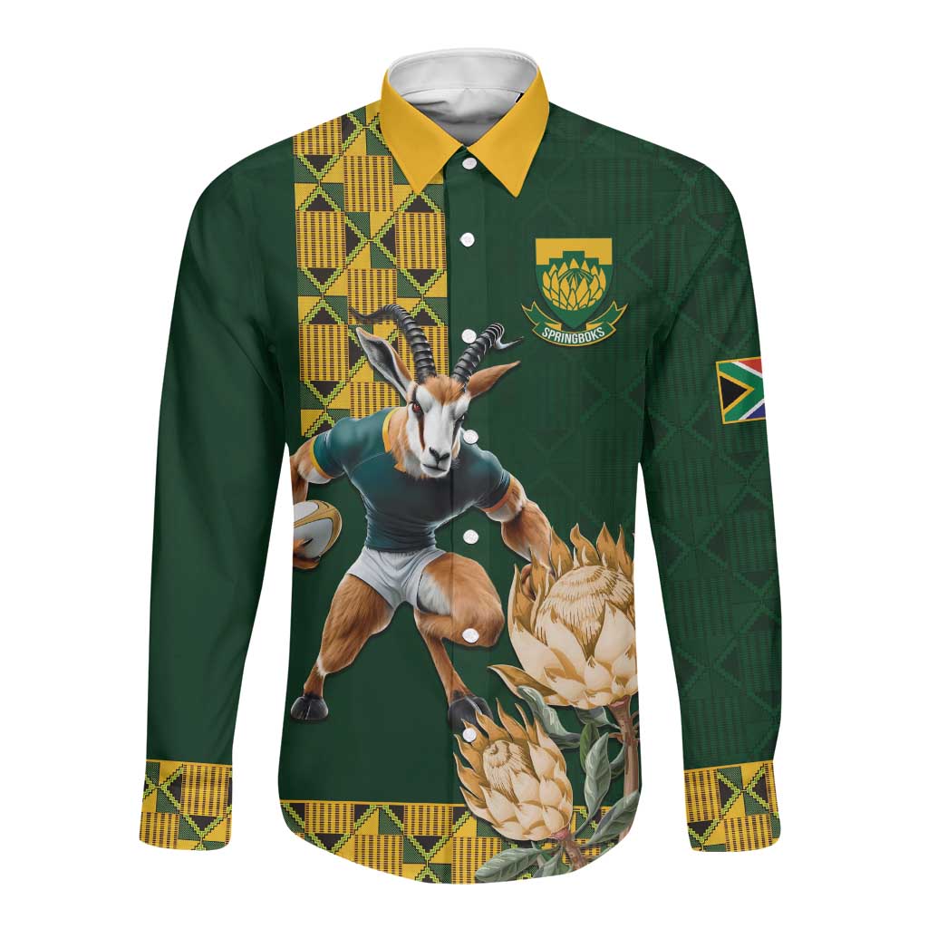 Button Rugby Printed South Africa Rugby History World Champions Long Sleeve Button Shirt ...