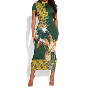 South Africa Rugby History World Champions Short Sleeve Bodycon Dress Springboks Make History LT9