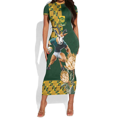 South Africa Rugby History World Champions Short Sleeve Bodycon Dress Springboks Make History LT9