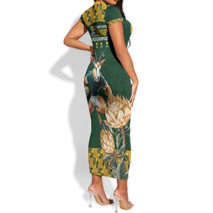 South Africa Rugby History World Champions Short Sleeve Bodycon Dress Springboks Make History LT9