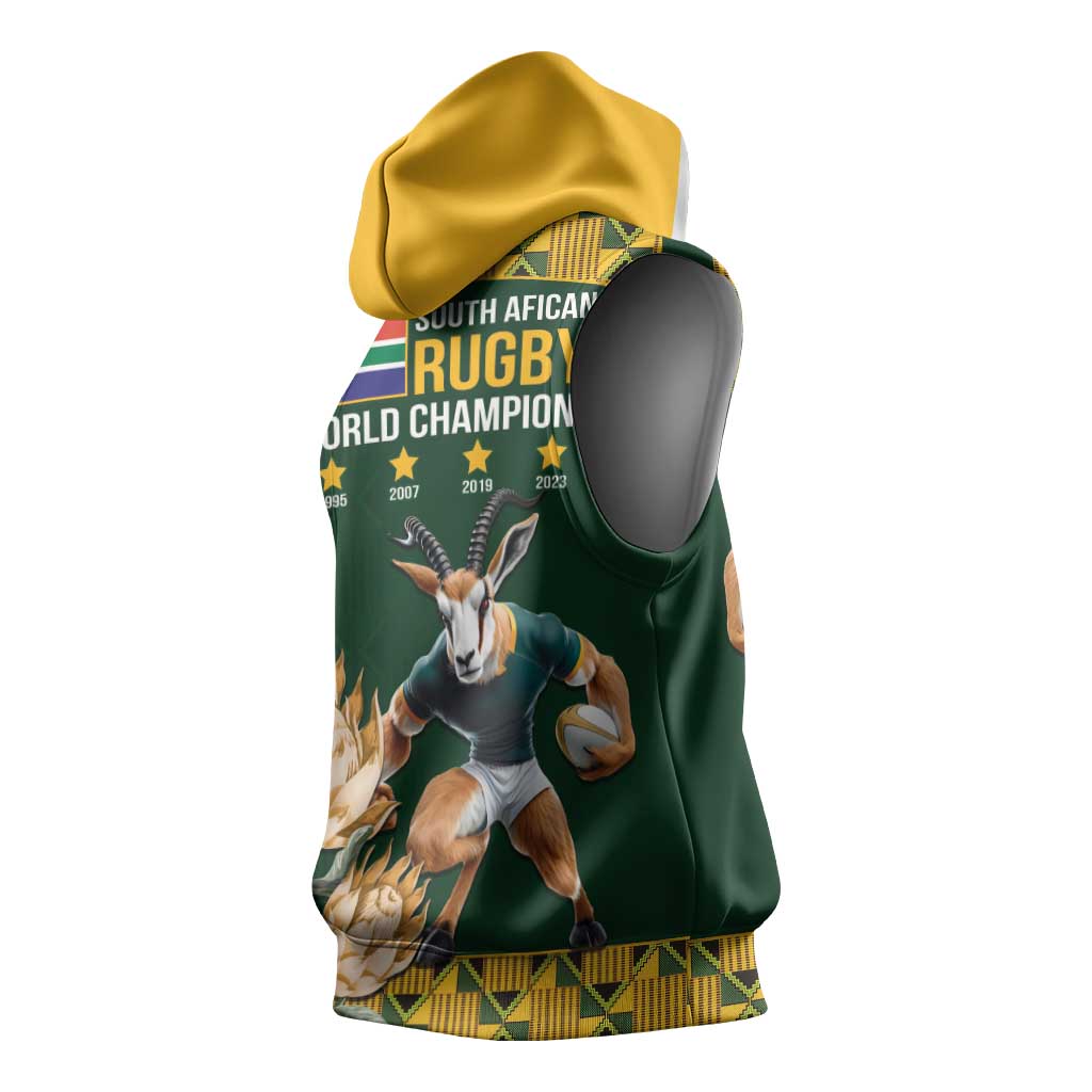 South Africa Rugby History World Champions Sleeveless Hoodie Springboks Make History - African Pride