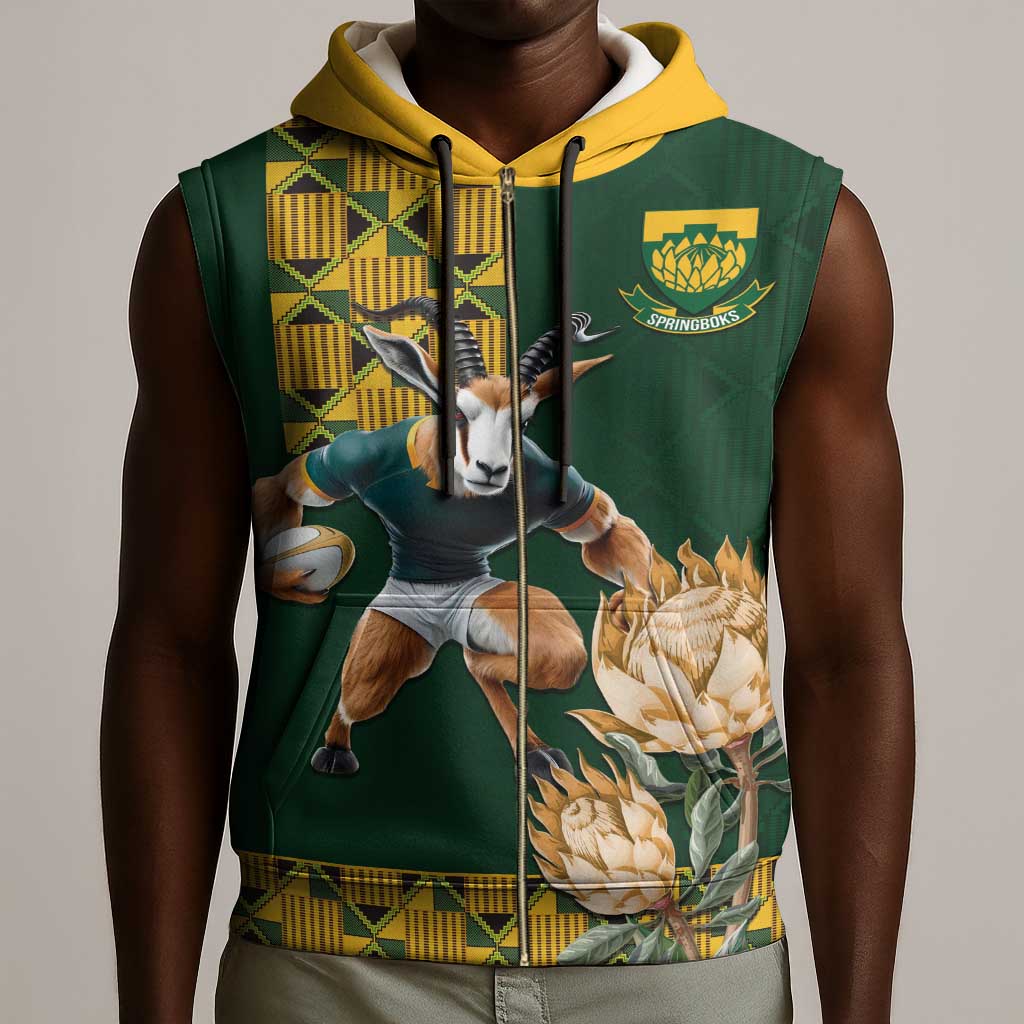 South Africa Rugby History World Champions Sleeveless Zip Hoodie Springboks Make History - African Pride