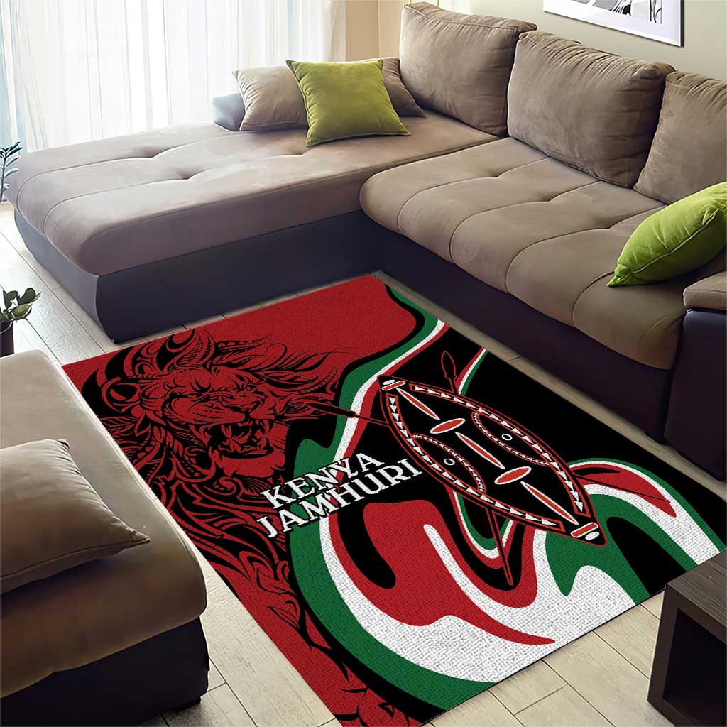 Happy Jamhuri Day Kenya Area Rug Kenyan Lion and Maasai Shield