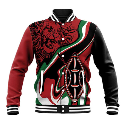 Happy Jamhuri Day Kenya Baseball Jacket Kenyan Lion and Maasai Shield
