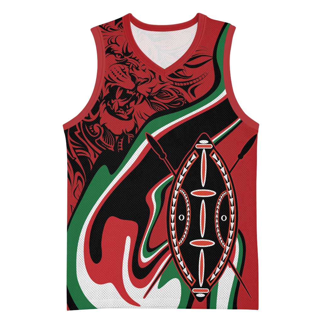 Happy Jamhuri Day Kenya Basketball Jersey Kenyan Lion and Maasai Shield - African Pride