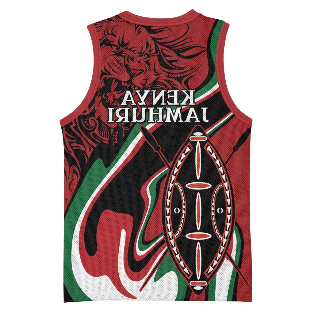 Happy Jamhuri Day Kenya Basketball Jersey Kenyan Lion and Maasai Shield - African Pride