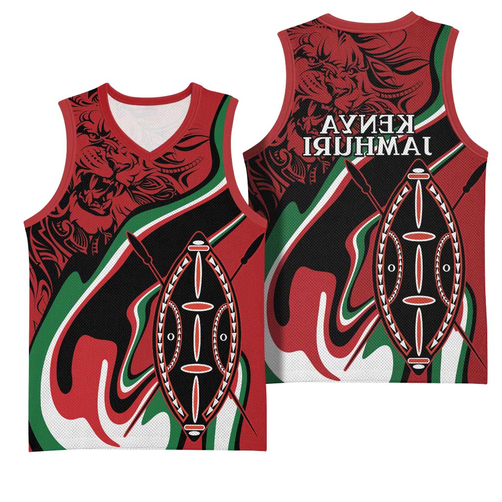 Happy Jamhuri Day Kenya Basketball Jersey Kenyan Lion and Maasai Shield - African Pride