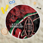 Happy Jamhuri Day Kenya Beach Blanket Kenyan Lion and Maasai Shield