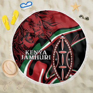 Happy Jamhuri Day Kenya Beach Blanket Kenyan Lion and Maasai Shield