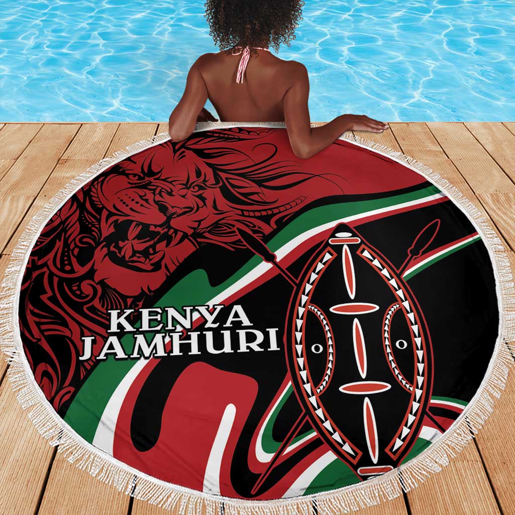 Happy Jamhuri Day Kenya Beach Blanket Kenyan Lion and Maasai Shield