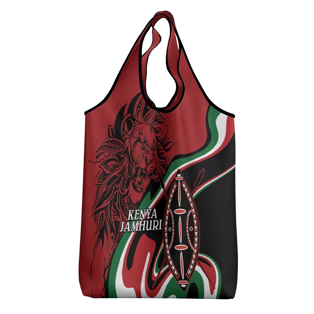 Happy Jamhuri Day Kenya Grocery Bag Kenyan Lion and Maasai Shield