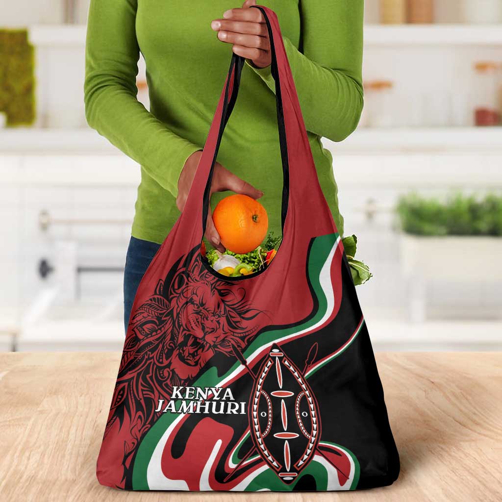 Happy Jamhuri Day Kenya Grocery Bag Kenyan Lion and Maasai Shield