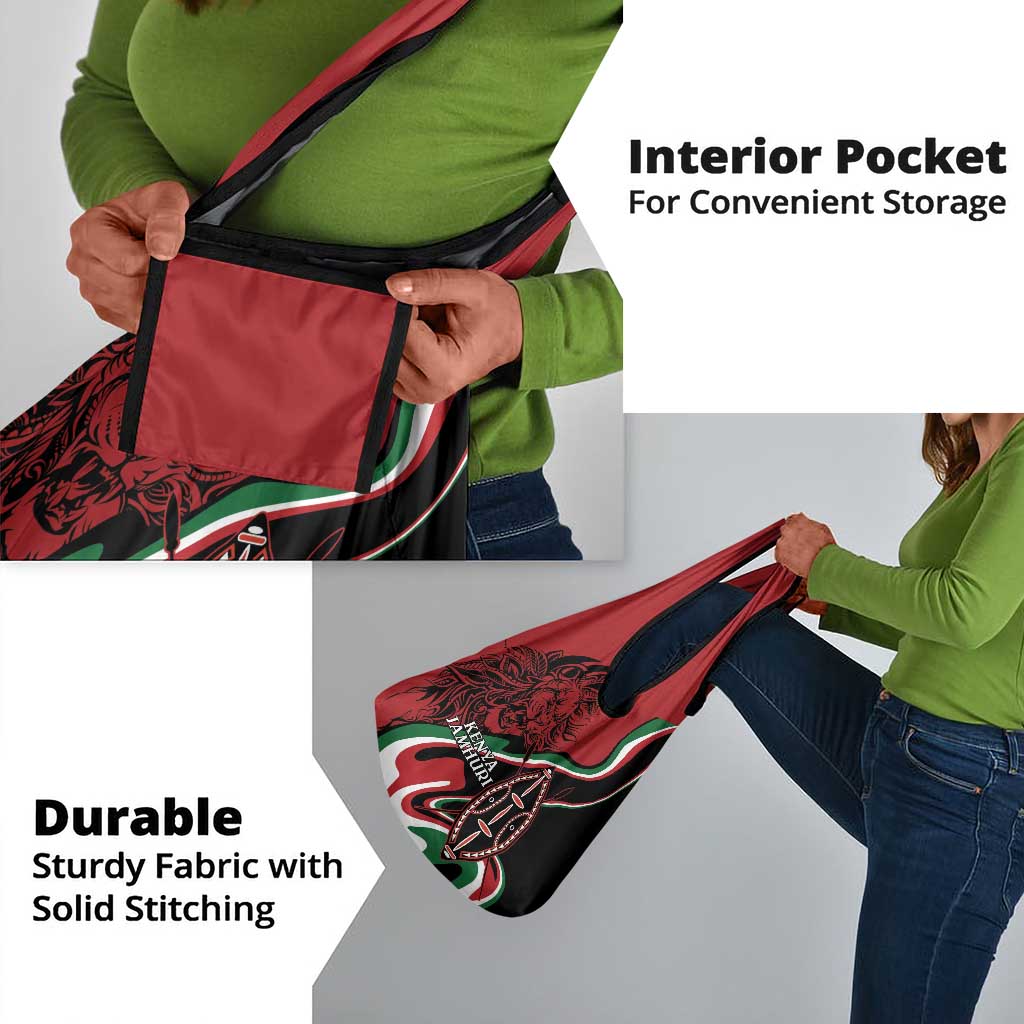 Happy Jamhuri Day Kenya Grocery Bag Kenyan Lion and Maasai Shield