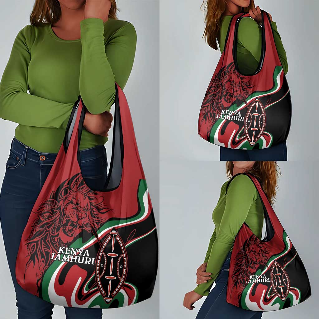 Happy Jamhuri Day Kenya Grocery Bag Kenyan Lion and Maasai Shield