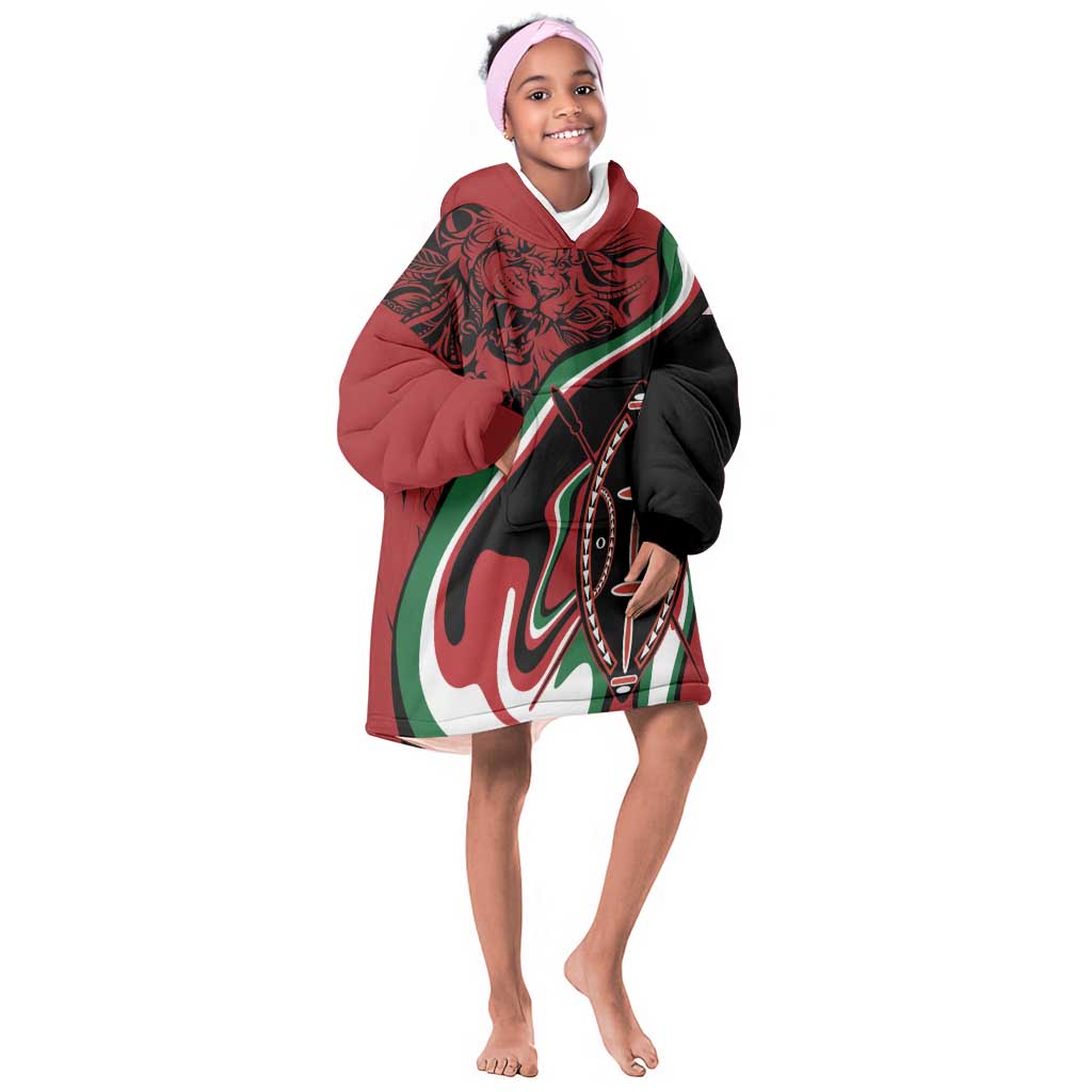 Happy Jamhuri Day Kenya Kid Wearable Blanket Hoodie Kenyan Lion and Maasai Shield