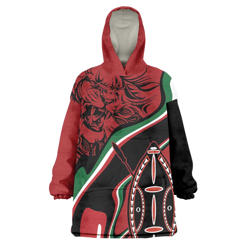 Happy Jamhuri Day Kenya Kid Wearable Blanket Hoodie Kenyan Lion and Maasai Shield