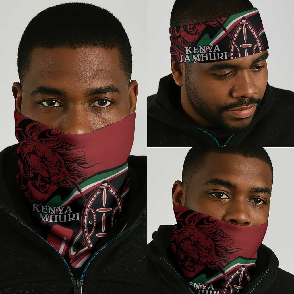 Happy Jamhuri Day Kenya Neck Gaiter Kenyan Lion and Maasai Shield LT9