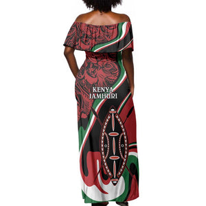 Happy Jamhuri Day Kenya Off Shoulder Maxi Dress Kenyan Lion and Maasai Shield