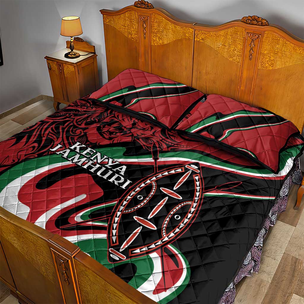 Happy Jamhuri Day Kenya Quilt Bed Set Kenyan Lion and Maasai Shield