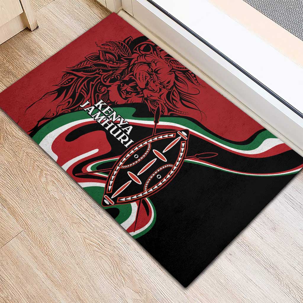 Happy Jamhuri Day Kenya Rubber Doormat Kenyan Lion and Maasai Shield