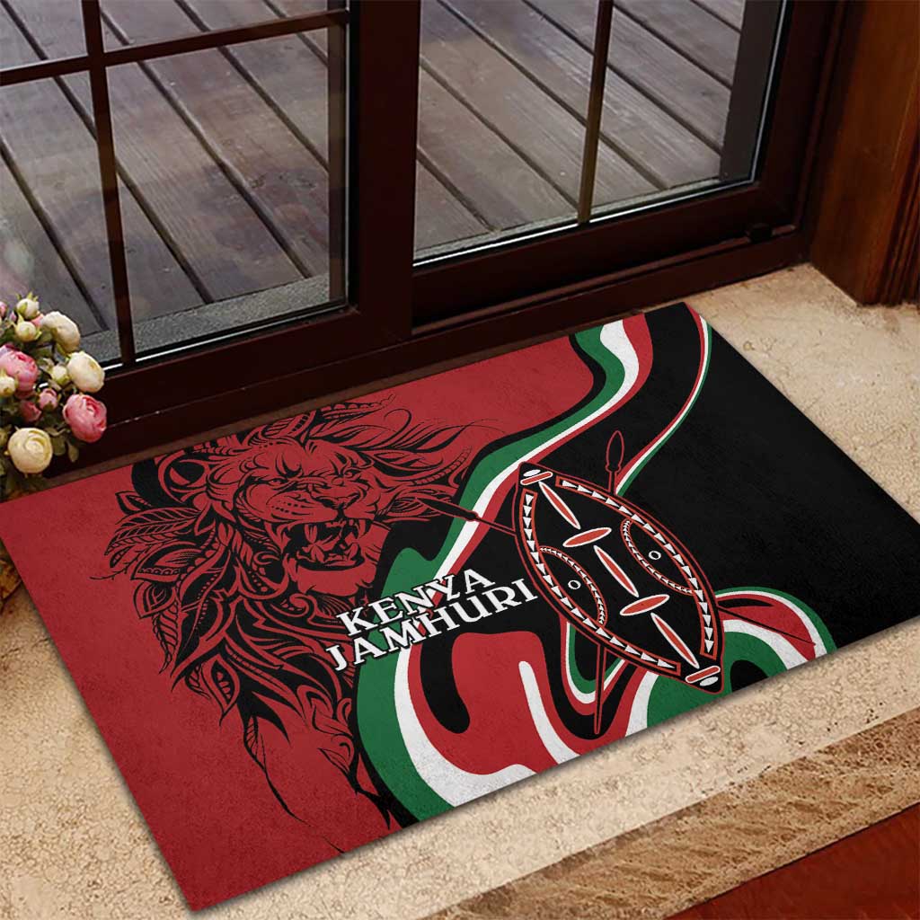 Happy Jamhuri Day Kenya Rubber Doormat Kenyan Lion and Maasai Shield