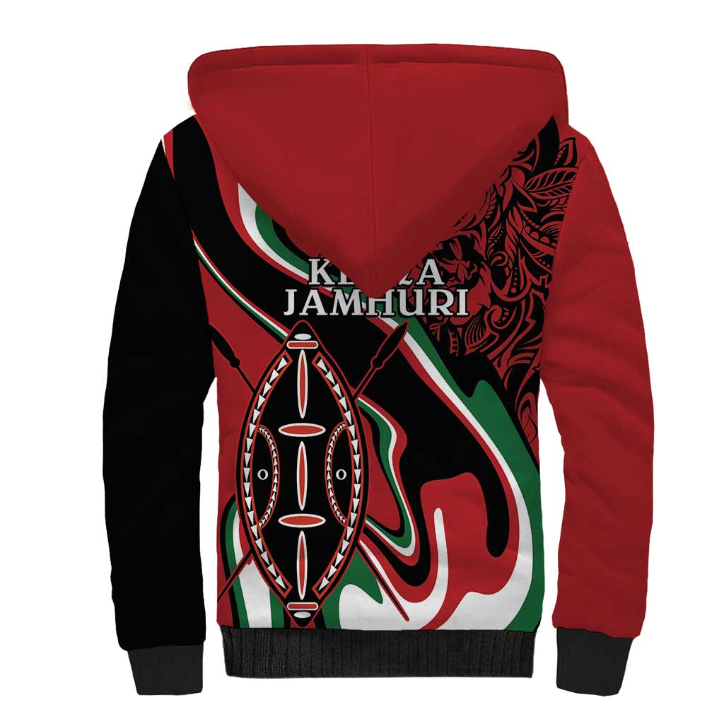 Happy Jamhuri Day Kenya Sherpa Hoodie Kenyan Lion and Maasai Shield