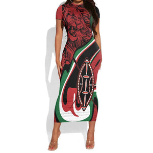 Happy Jamhuri Day Kenya Short Sleeve Bodycon Dress Kenyan Lion and Maasai Shield LT9