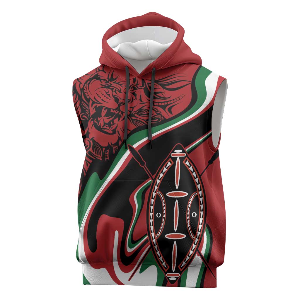 Happy Jamhuri Day Kenya Sleeveless Hoodie Kenyan Lion and Maasai Shield - African Pride