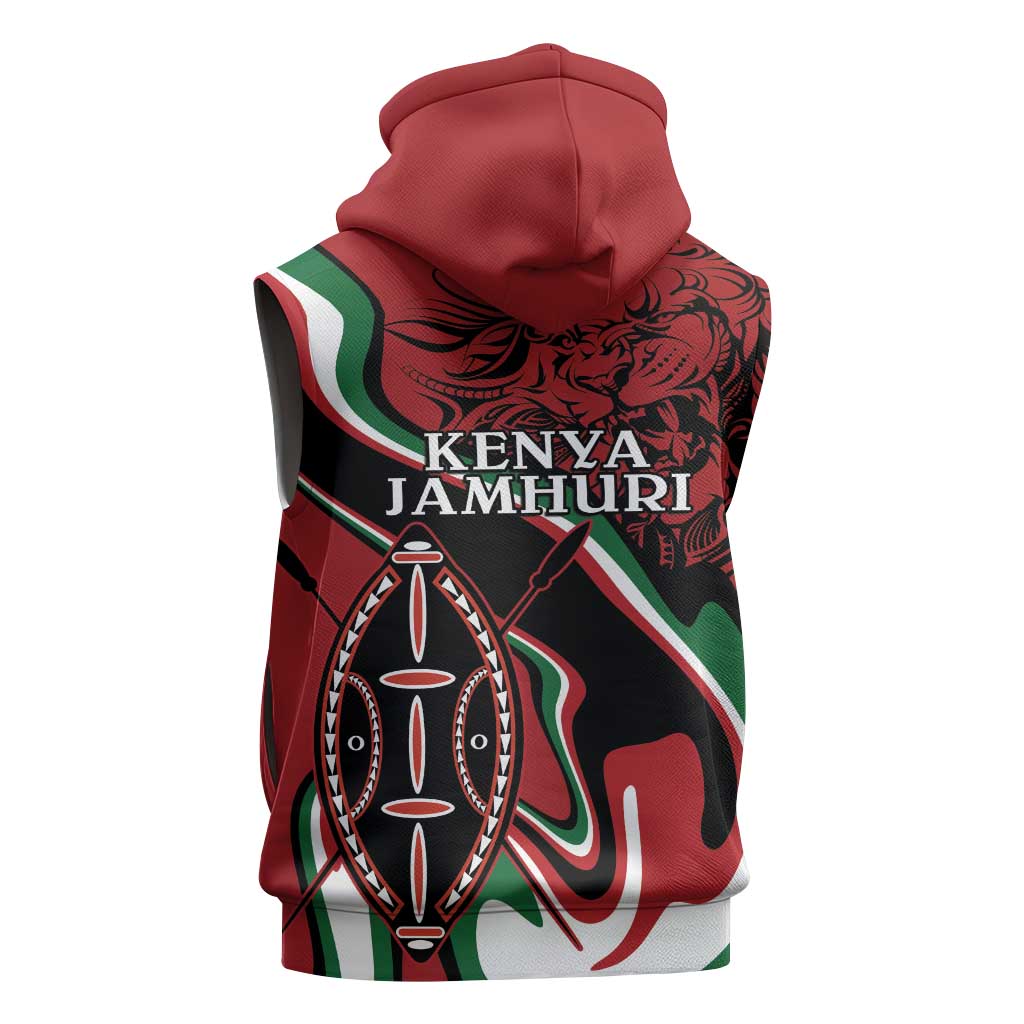 Happy Jamhuri Day Kenya Sleeveless Hoodie Kenyan Lion and Maasai Shield - African Pride