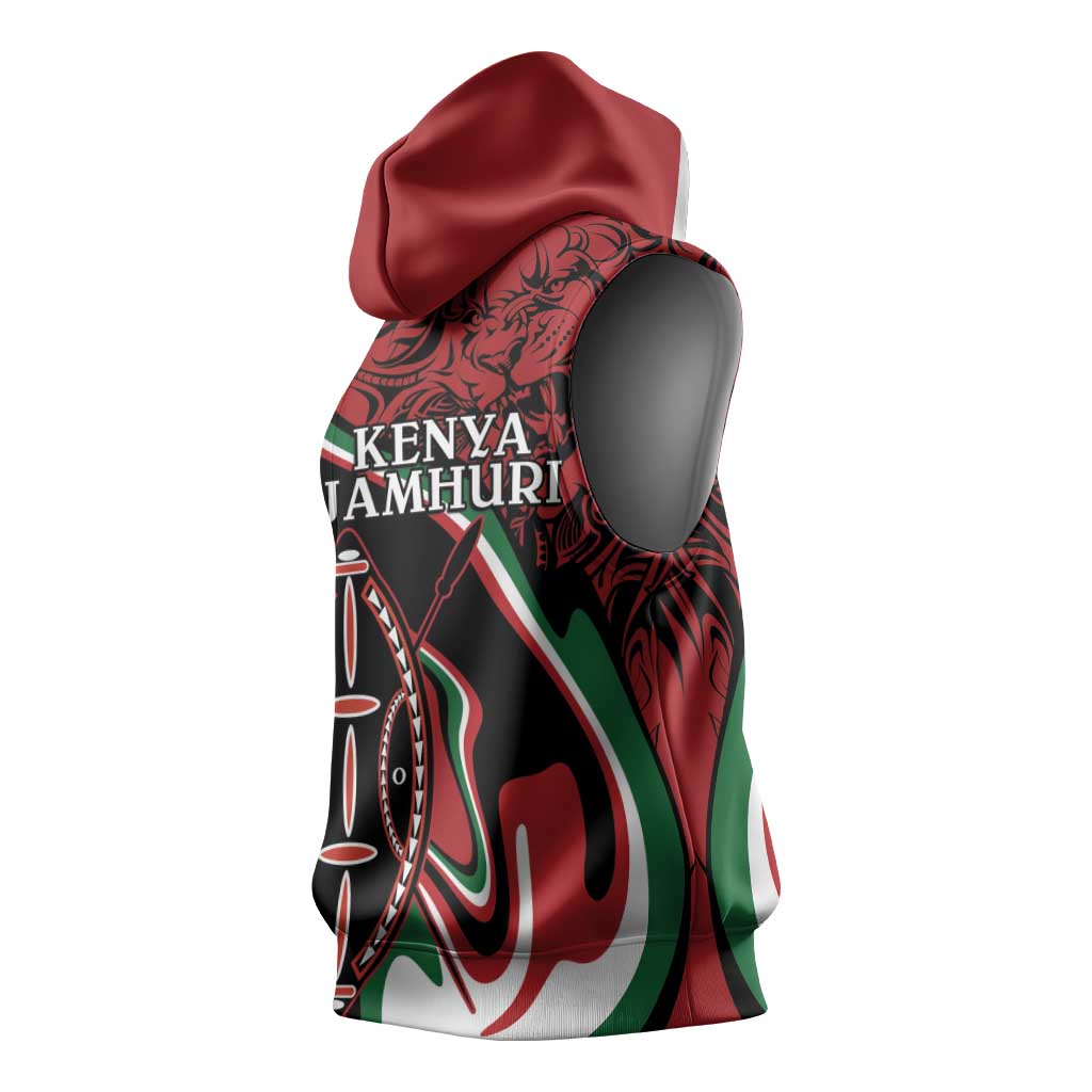 Happy Jamhuri Day Kenya Sleeveless Hoodie Kenyan Lion and Maasai Shield - African Pride
