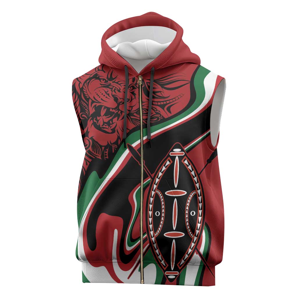 Happy Jamhuri Day Kenya Sleeveless Zip Hoodie Kenyan Lion and Maasai Shield - African Pride