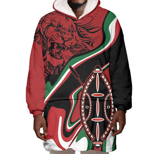 Happy Jamhuri Day Kenya Wearable Blanket Hoodie Kenyan Lion and Maasai Shield
