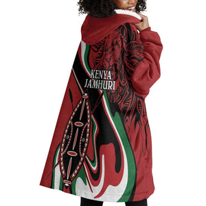Happy Jamhuri Day Kenya Wearable Blanket Hoodie Kenyan Lion and Maasai Shield