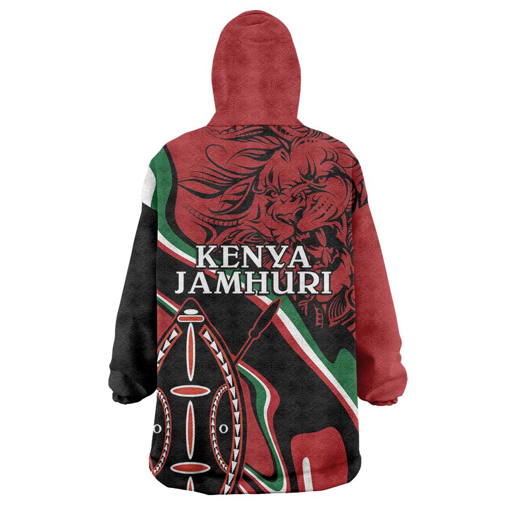 Happy Jamhuri Day Kenya Wearable Blanket Hoodie Kenyan Lion and Maasai Shield