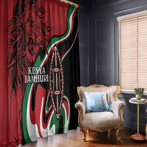 Happy Jamhuri Day Kenya Window Curtain Kenyan Lion and Maasai Shield