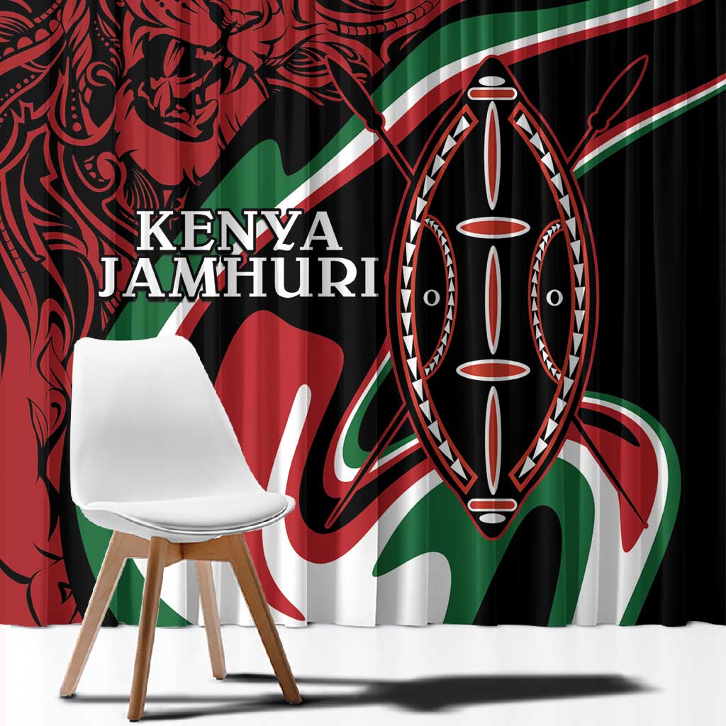 Happy Jamhuri Day Kenya Window Curtain Kenyan Lion and Maasai Shield