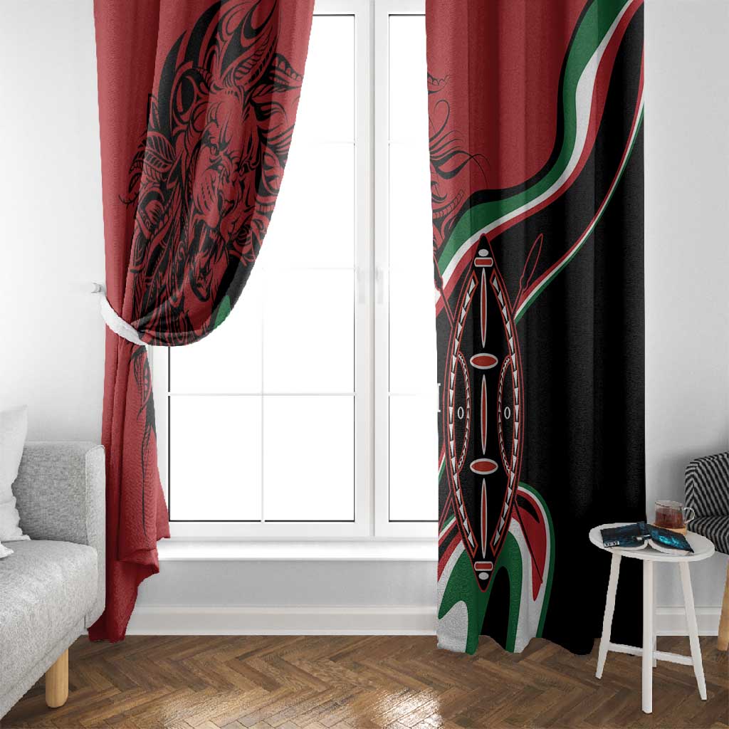 Happy Jamhuri Day Kenya Window Curtain Kenyan Lion and Maasai Shield