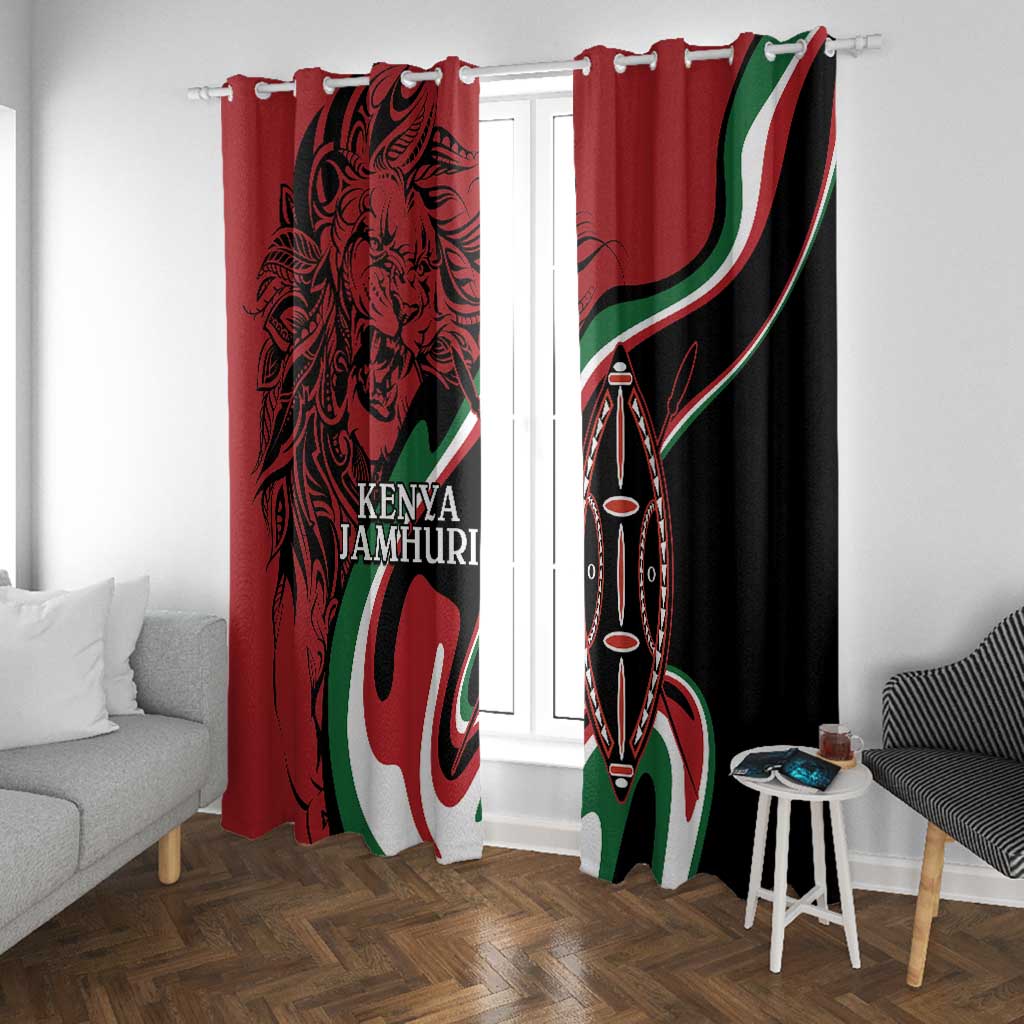 Happy Jamhuri Day Kenya Window Curtain Kenyan Lion and Maasai Shield