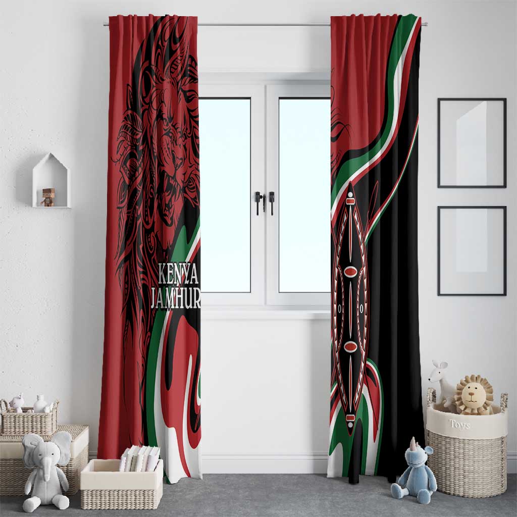 Happy Jamhuri Day Kenya Window Curtain Kenyan Lion and Maasai Shield