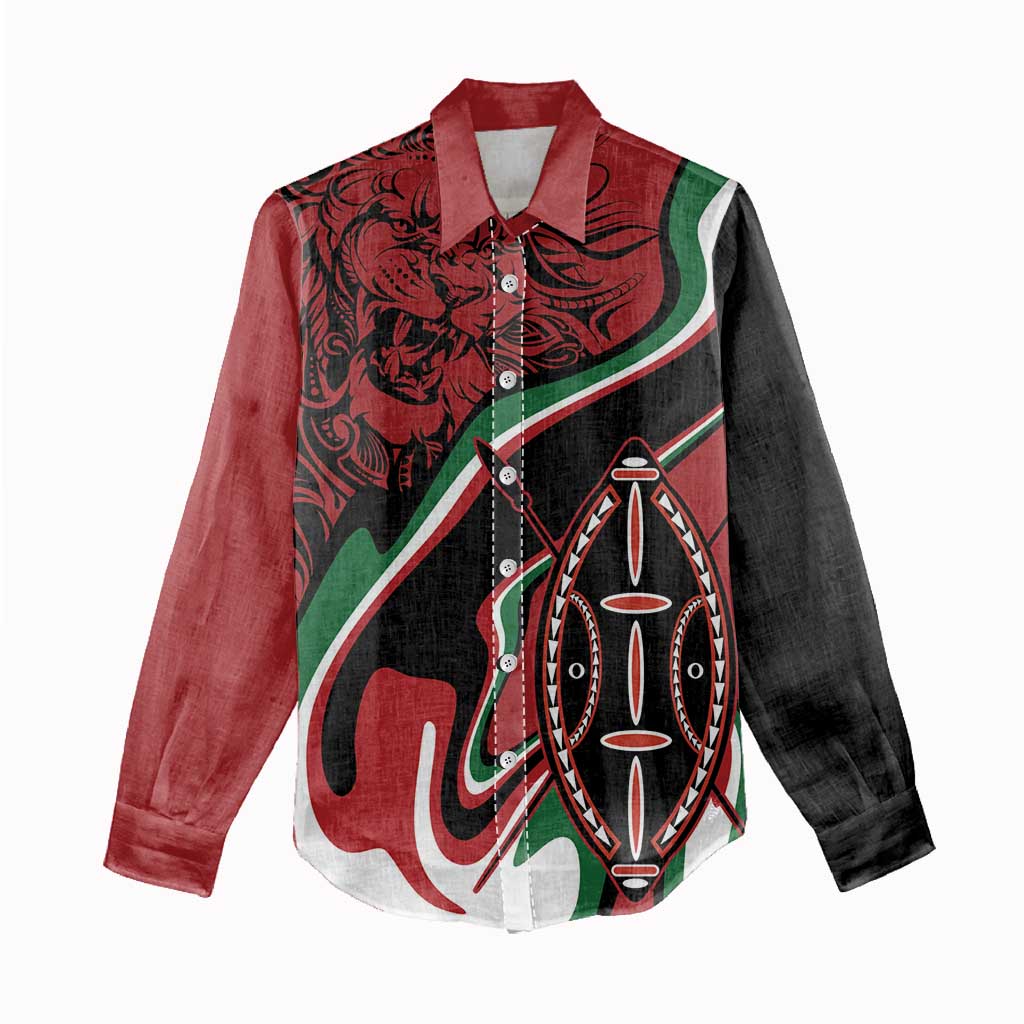 Happy Jamhuri Day Kenya Women Casual Shirt Kenyan Lion and Maasai Shield LT9