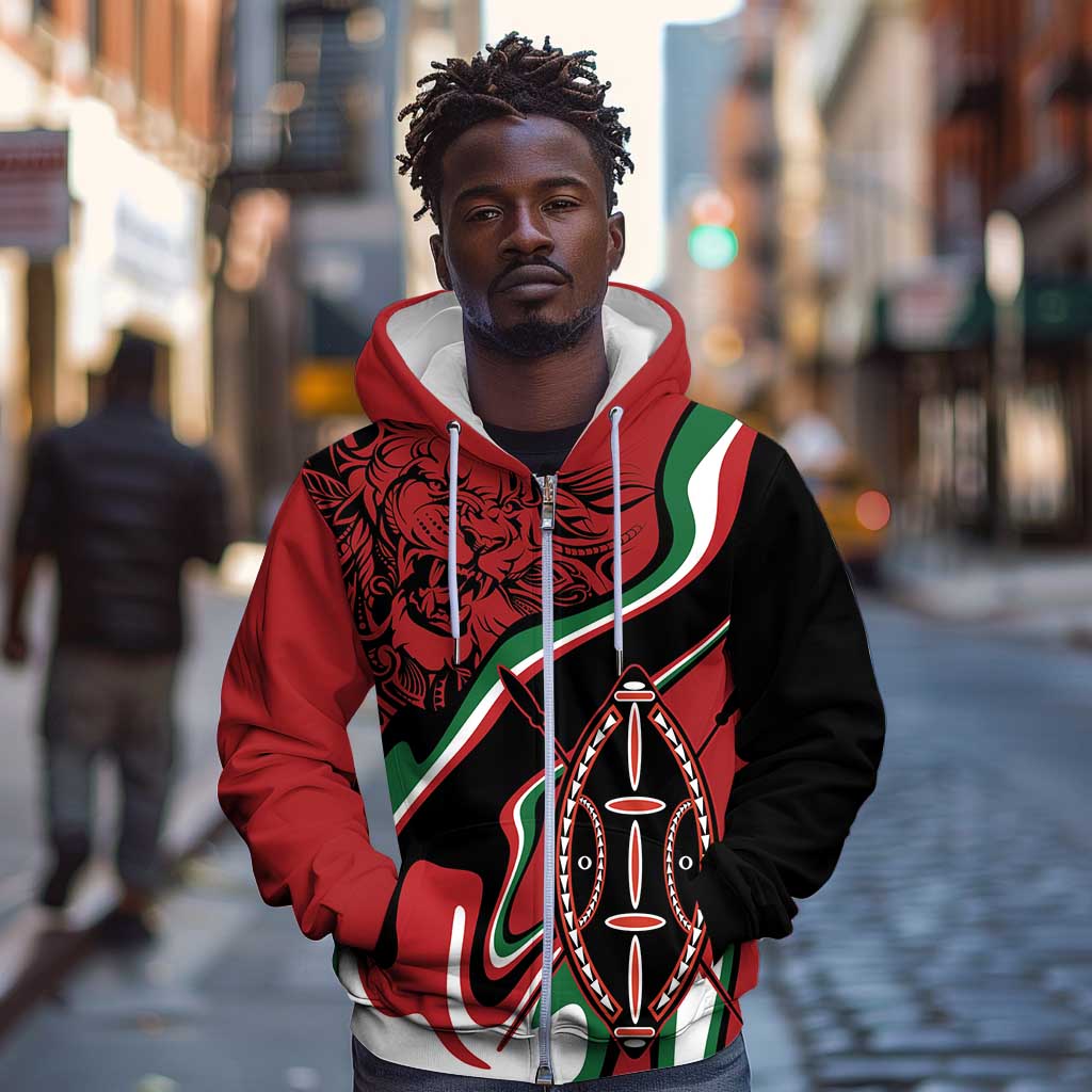 Happy Jamhuri Day Kenya Zip Hoodie Kenyan Lion and Maasai Shield