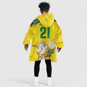 World Cricket Custom South Africa Kid Wearable Blanket Hoodie Protea Flower Come On Proteas!