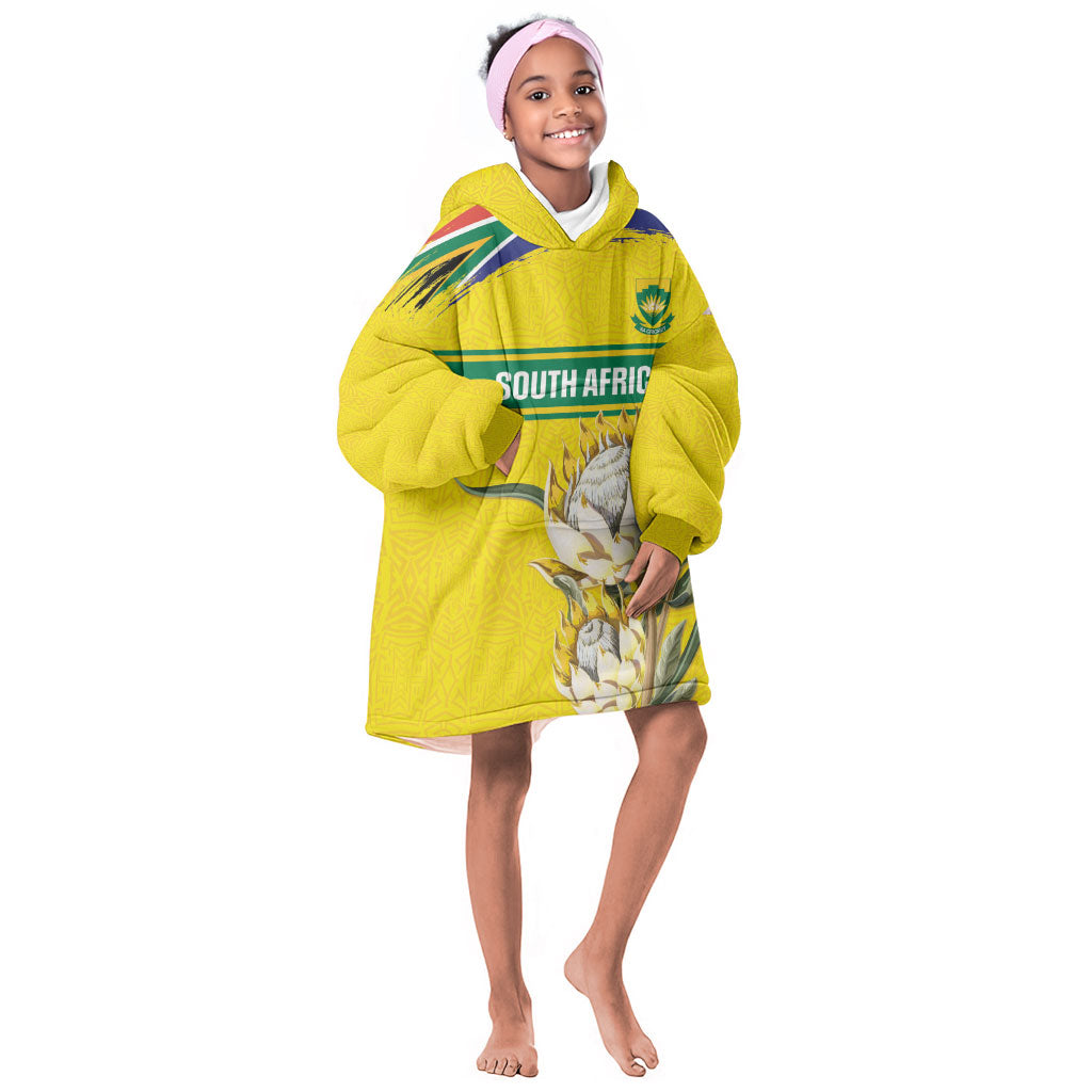 World Cricket Custom South Africa Kid Wearable Blanket Hoodie Protea Flower Come On Proteas!