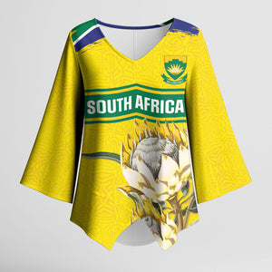 World Cricket Custom South Africa Kimono Sleeve Blouse Protea Flower Come On Proteas!