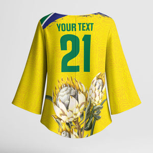 World Cricket Custom South Africa Kimono Sleeve Blouse Protea Flower Come On Proteas!